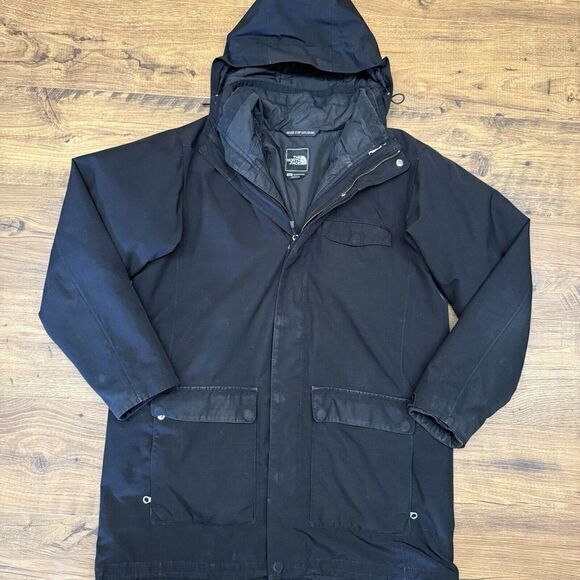 The North Face Mens Large‎ Black Coat PrimaLoft Removable Liner And Hood READ - Picture 1 of 9